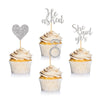 Donoter 24 Pieces Silver Glitter Engagement Cupcake Toppers He Asked She Said Yes Diamond Ring Heart Cupcake Picks For Wedding B
