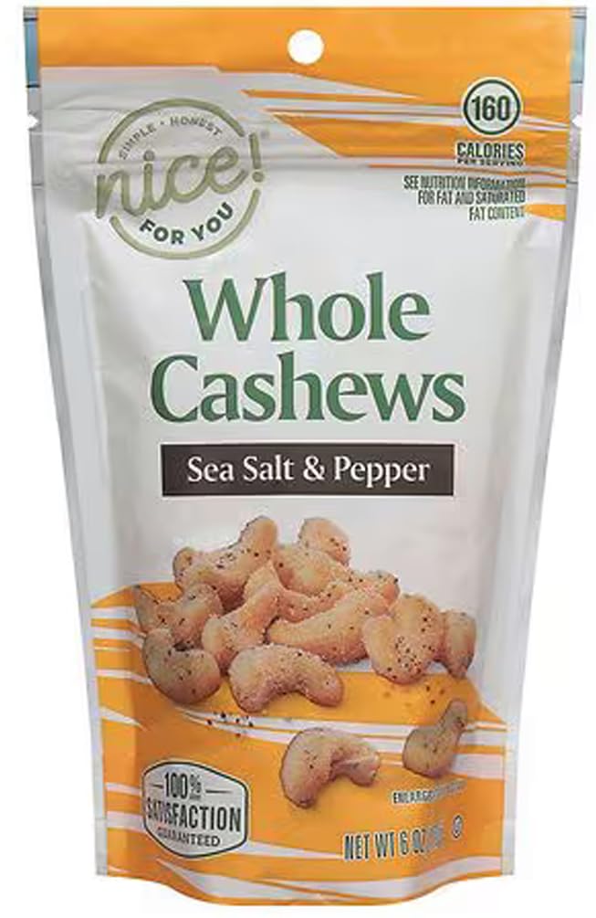 Generic Sea Salt & Pepper Cashews Snack Mix - 6 oz Bag, Keto Friendly, Low Carb, Crunchy Roasted Nuts