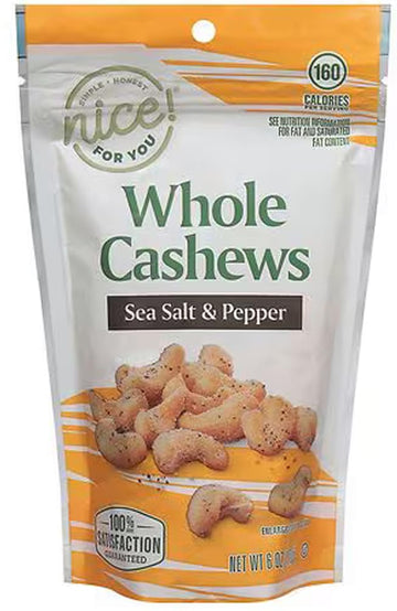 Generic Sea Salt & Pepper Cashews Snack Mix - 6 oz Bag, Keto Friendly, Low Carb, Crunchy Roasted Nuts