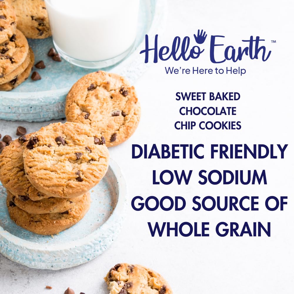 Hello Earth Sweet Bakes Chocolate Chip Cookies Low Sodium And Diabetic Friendly, 1.1 Ounce (Pack Of 20)