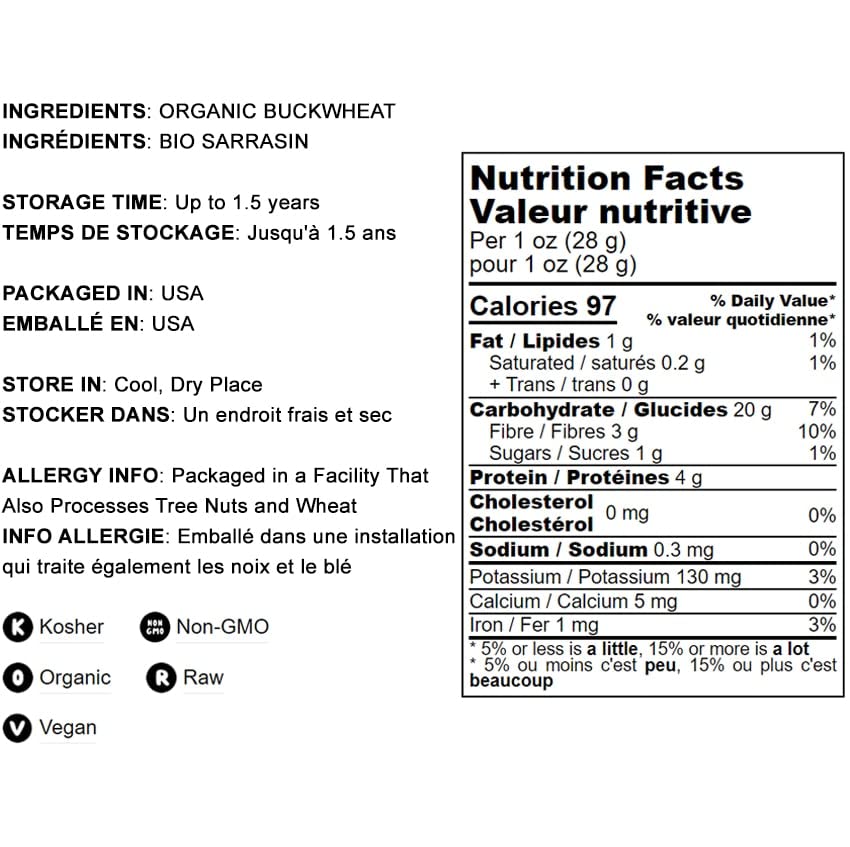 Food to Live Organic Buckwheat Groats, 8 oz - Hulled, Non-GMO, Kosher, Raw, Vegan Whole Grain Cereal for Healthy Diet