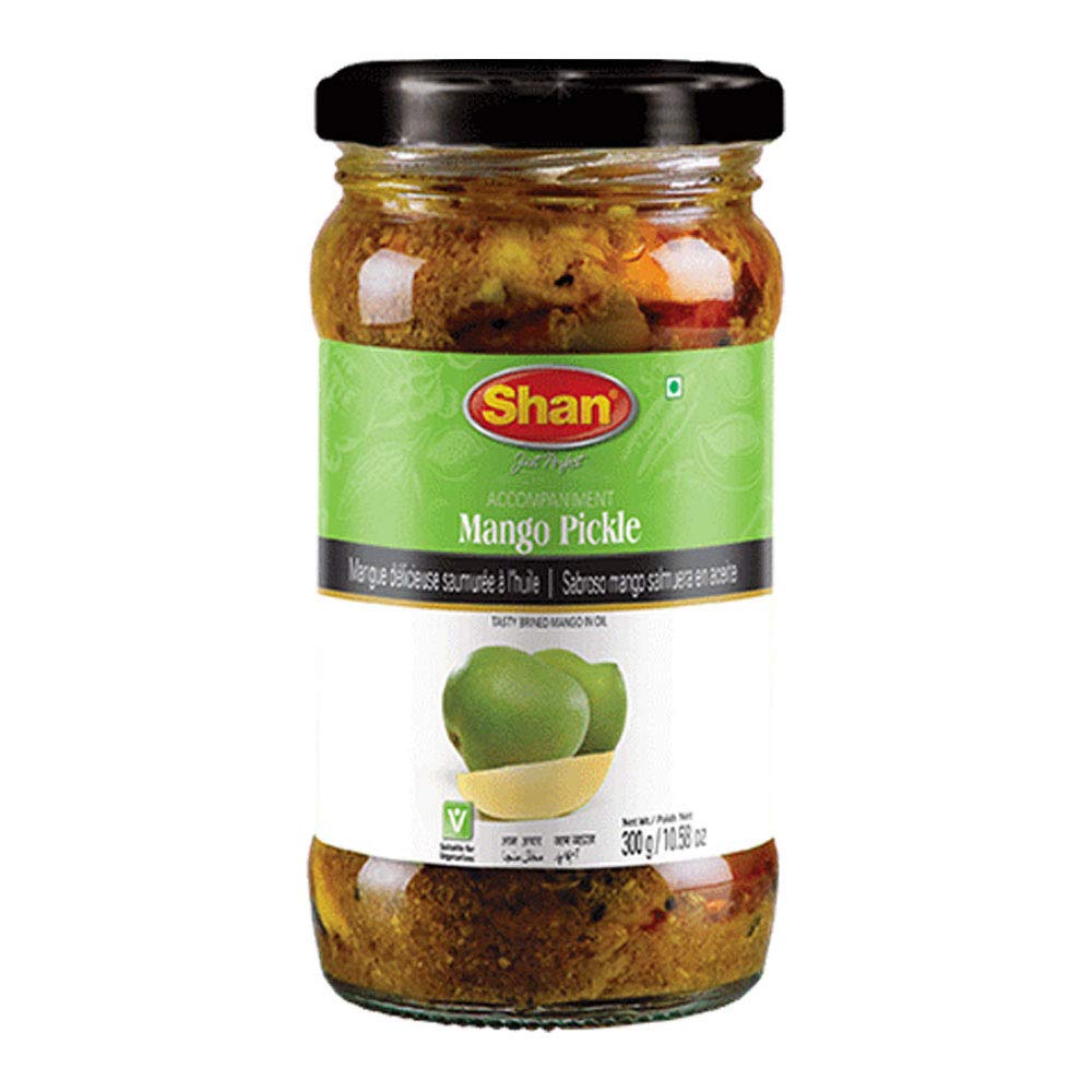 Shan Mango Pickle - Tasty Brined Pickle in Oil - 10.58 oz (300g) - Vegetarian - Airtight Pet Jar