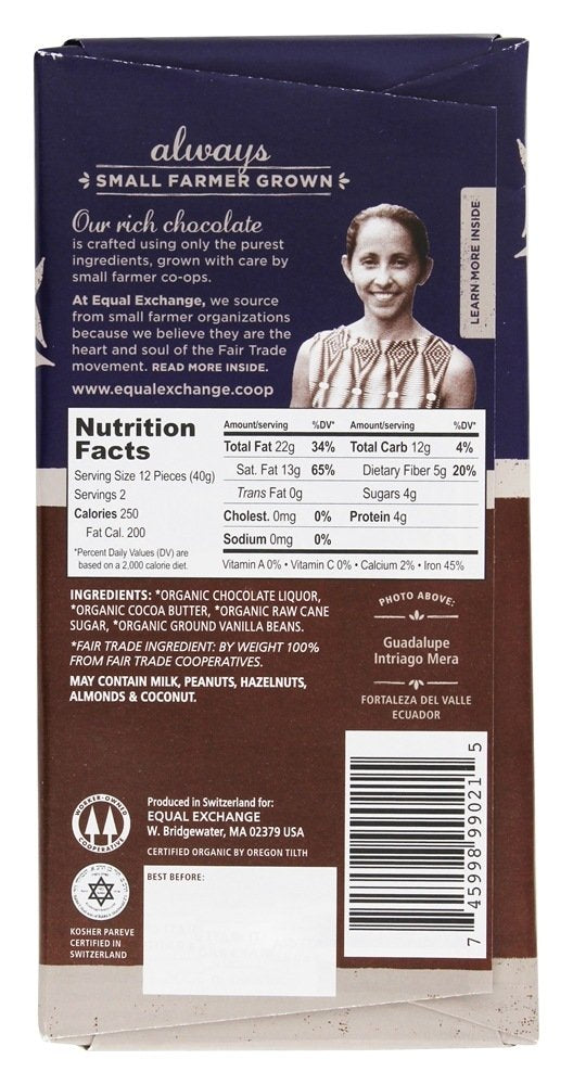 Equal Exchange Organic Chocolate Bar, Extreme Dark, 1 Count