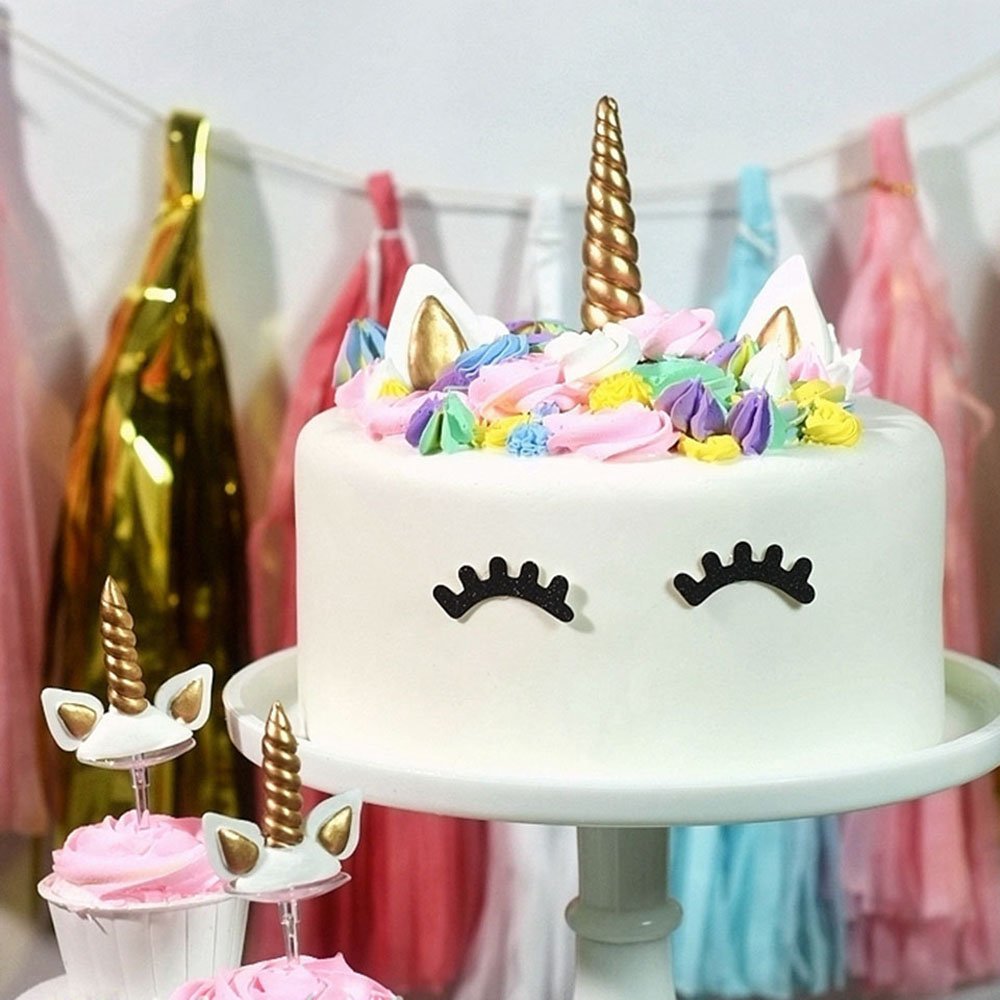 Yashell Topper, Reusable Gold Horn,Ears And Eyelashes Cake Value Set For Unicorn Party Decoration For Baby Shower,Weddin