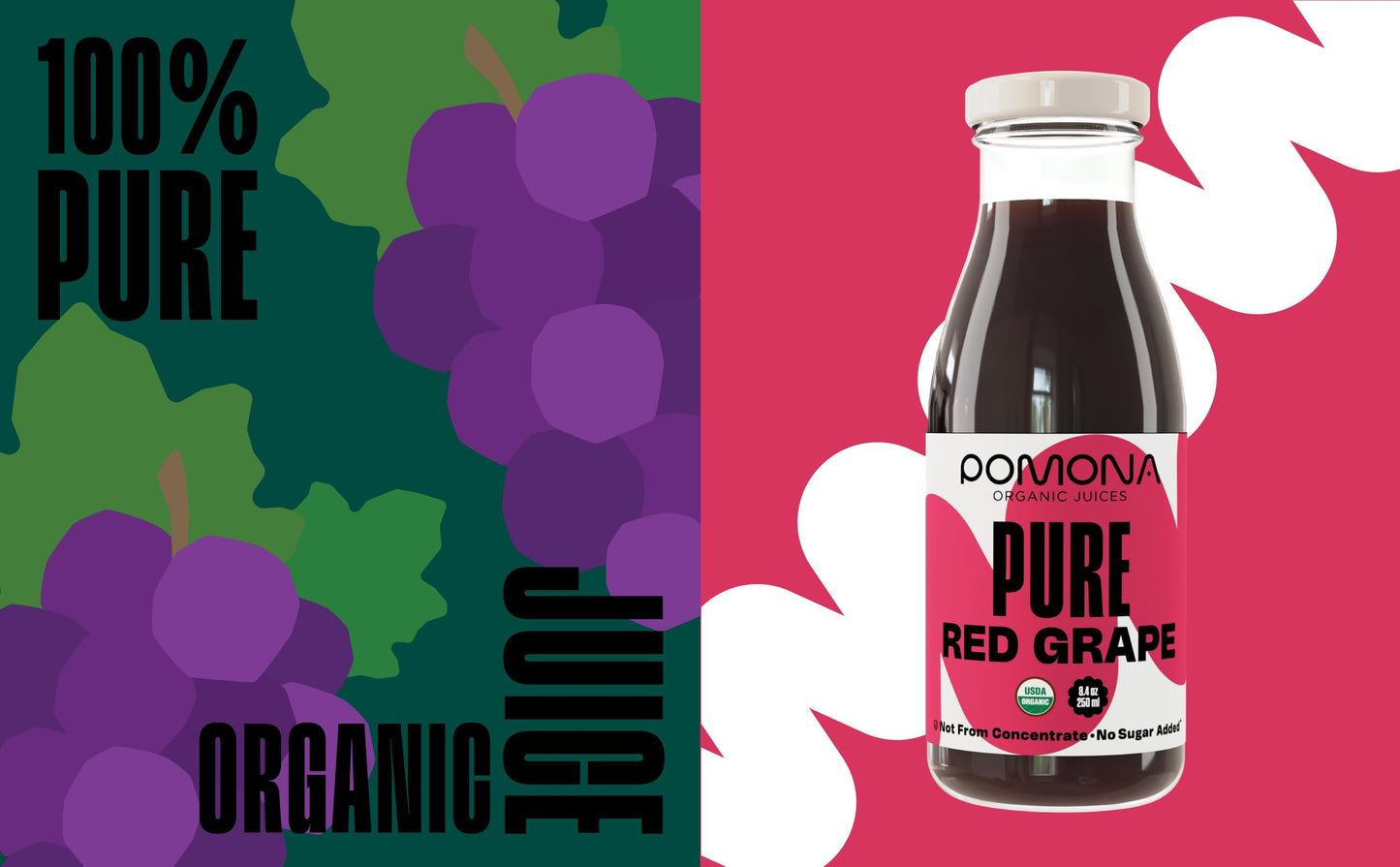 Pomona Organic Juices Pure Grape Juice, 8.4 Ounce Bottle (Pack of 12), Cold Pressed Organic Juice, Non-GMO, No Sugar Added, Not
