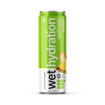WET HYDRATION Functional Wellness Water - Peach Pineapple, Zero Calorie, 12 Ounce Cans, Pack of 12, No Sugar, No Artificial Ingredients