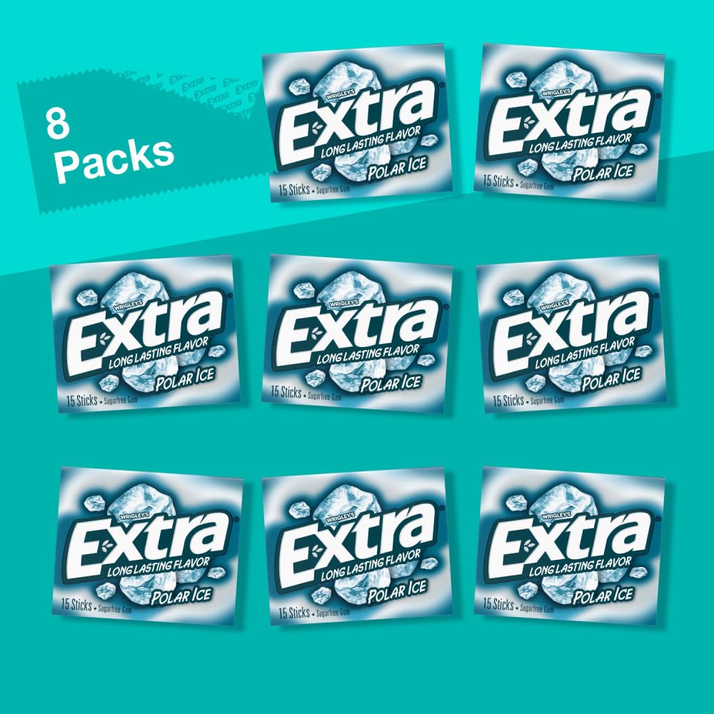 Extra Polar Ice Sugar Free Chewing Gum, 120 Count Bulk Pack, 8 Packs of 15 Pieces