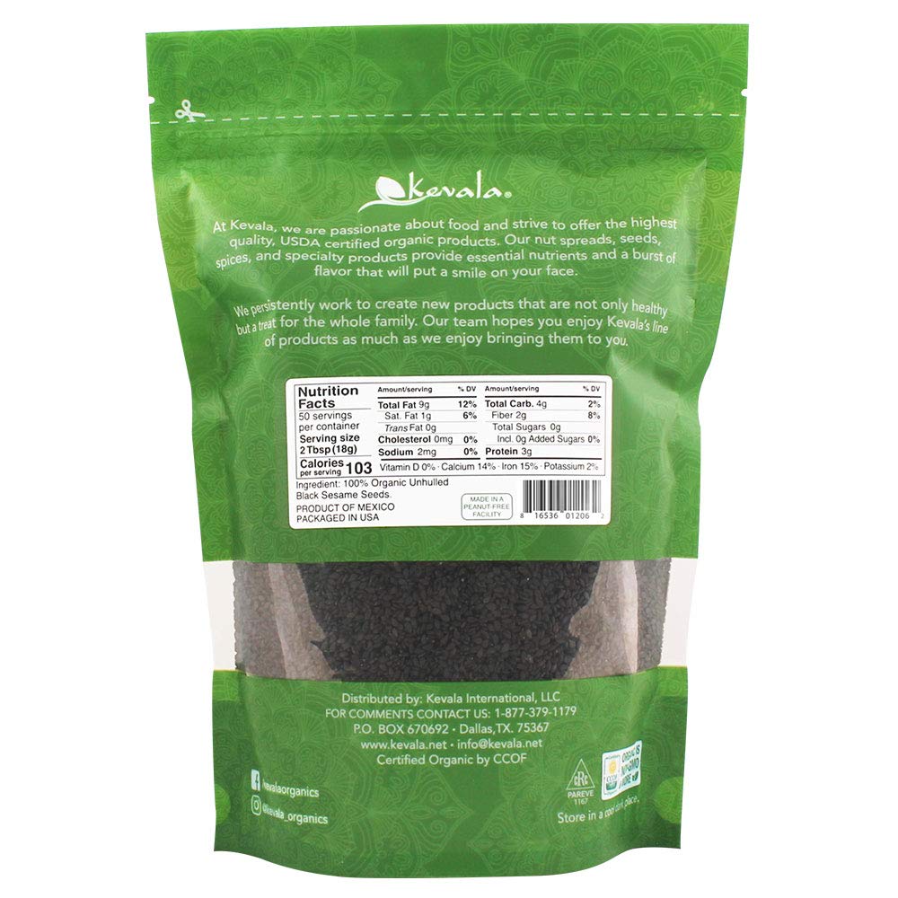 Kevala Organic Raw Black Sesame Seeds – Unhulled Sesame Seeds, Gluten Free Black Seeds, Kosher, Non-Gmo, Vegan Sesame Seeds, Bag, 32 Oz, 2 Lb