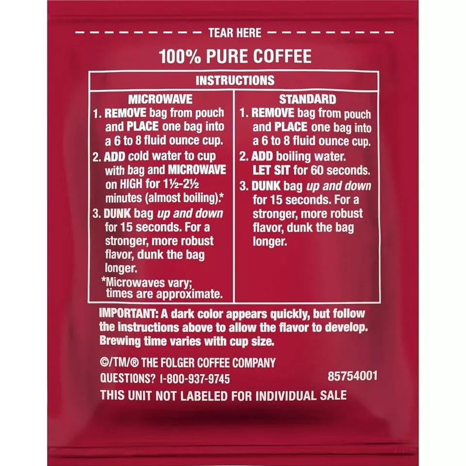 Folgers Coffee Singles - 19 Packets Per Box, 12 Boxes Per Case