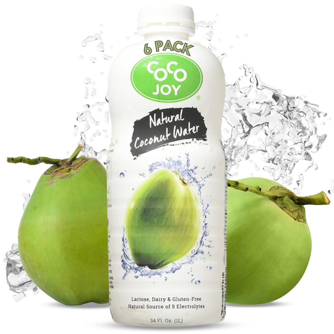 Coco Joy Coconut Water, Nutrient-Rich Drink, Low-Calorie, 34 Fl Oz (Pack of 6)