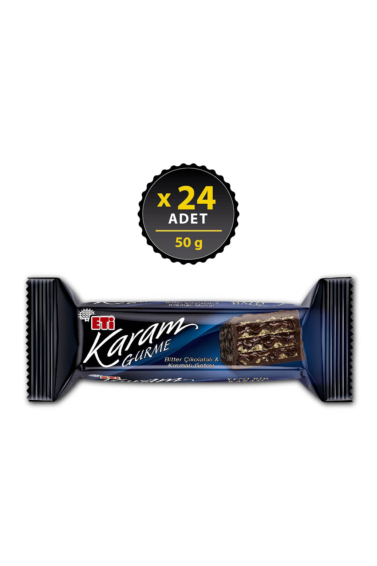 Turkish Chocolate Wafer, Eti Karam Gurme Wafer 50Gr. (1 Package 24 Pieces)