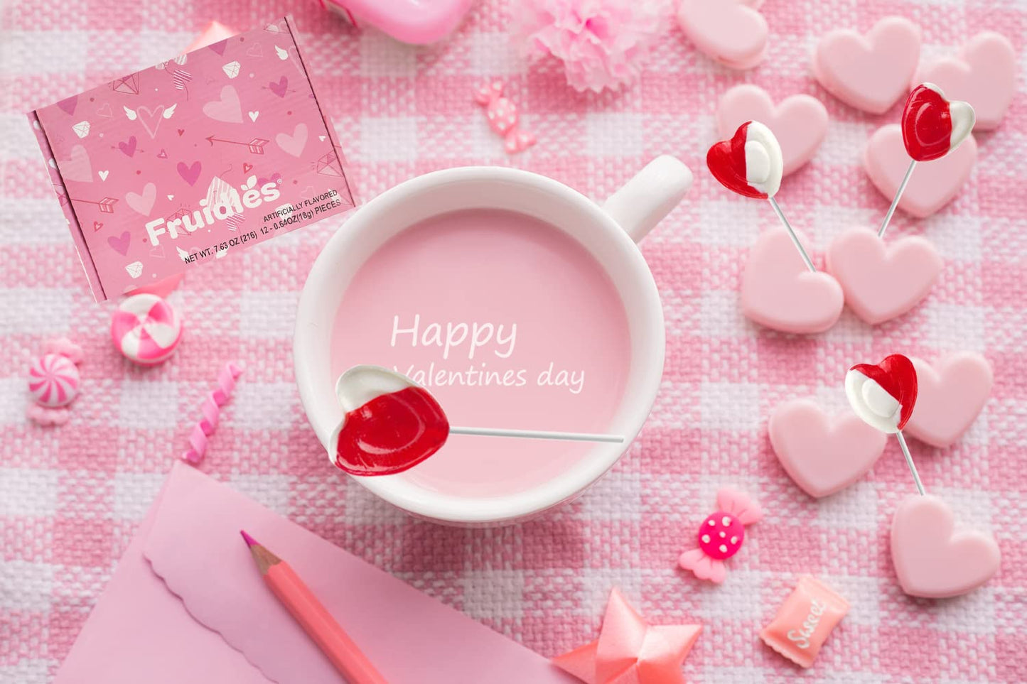 The Dreidel Company Valentines Day Lollipops Red Heart Shaped Strawberry N' Cream Flavored, Individually Wrapped (Half-Pound) 12