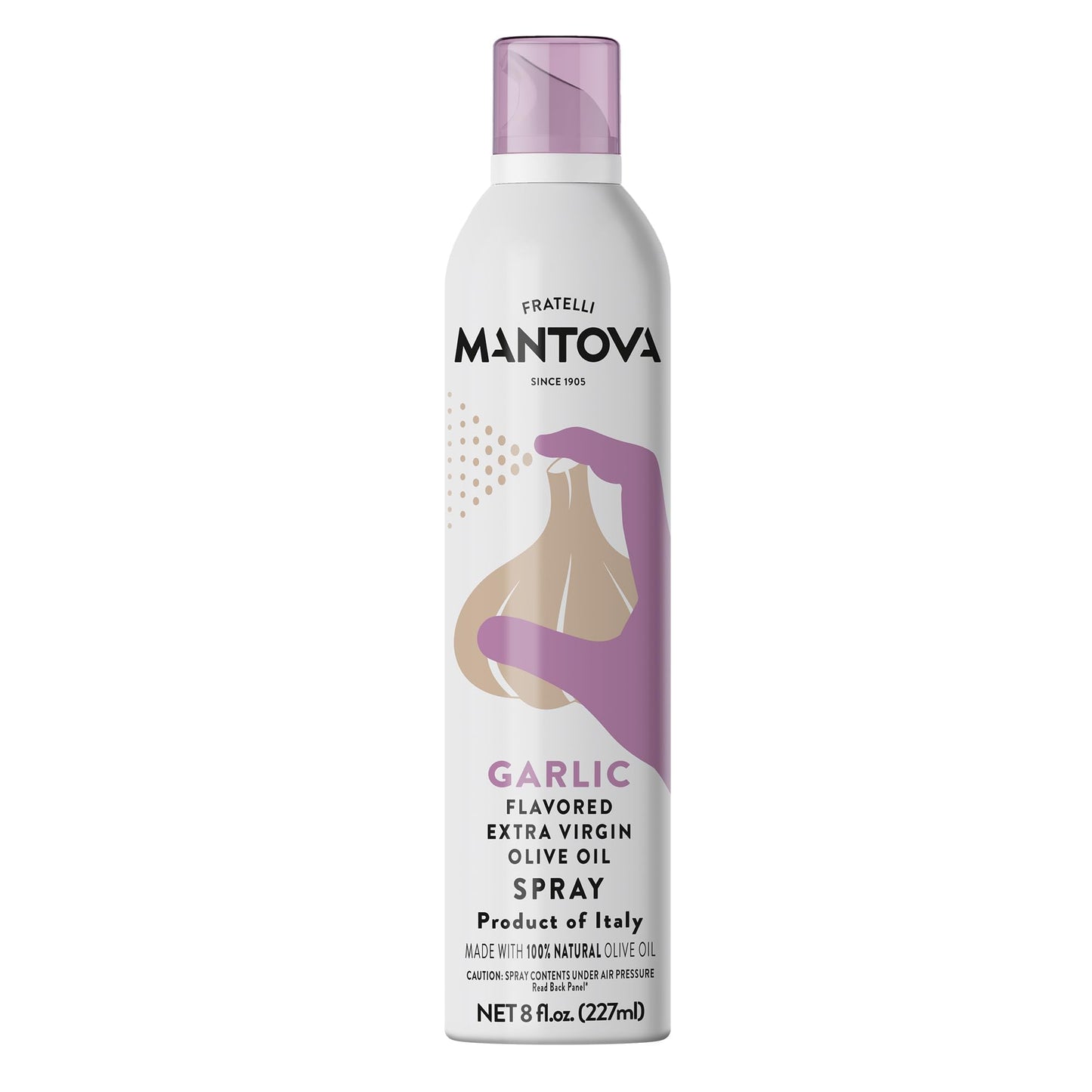Mantova Extra Virgin Olive Oil Spray Garlic Flavored 8 oz. Spray Bottle - Manage Oil Amount - Great For Salads & Cooking