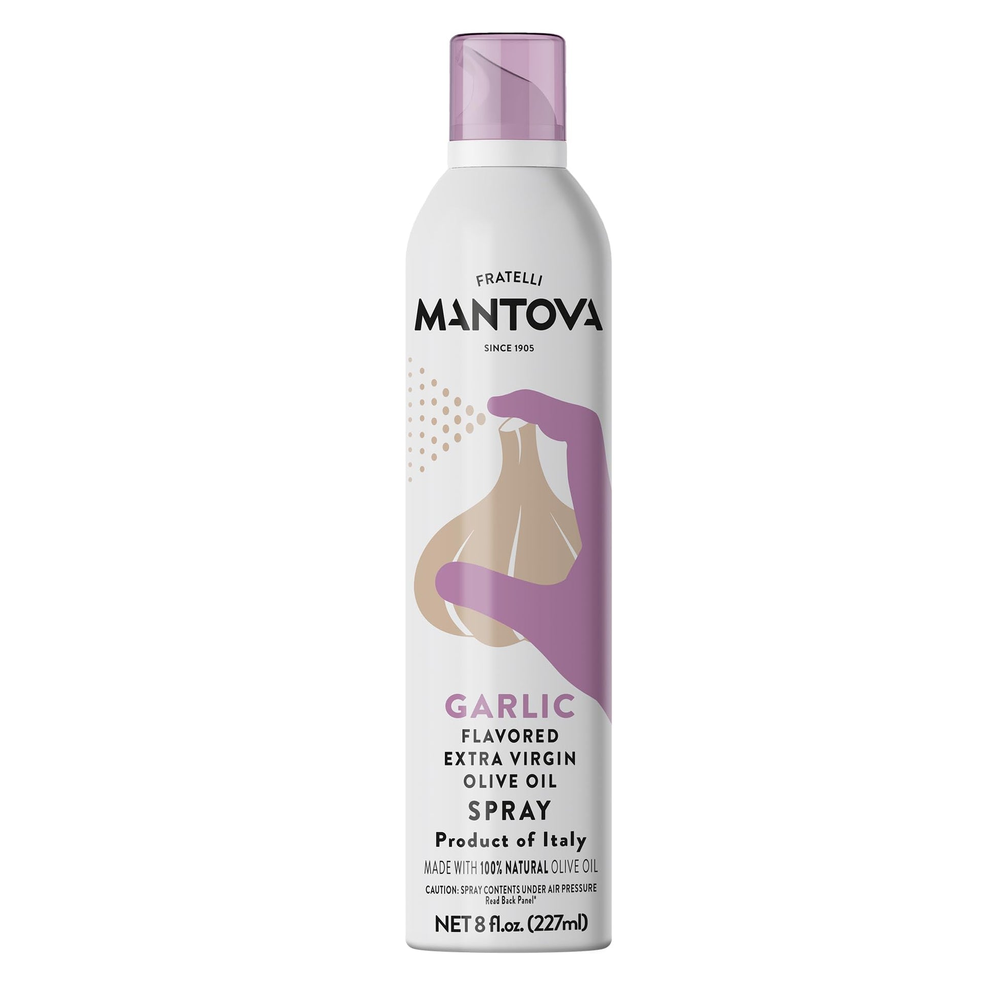Mantova Extra Virgin Olive Oil Spray Garlic Flavored 8 oz. Spray Bottle - Manage Oil Amount - Great For Salads & Cooking