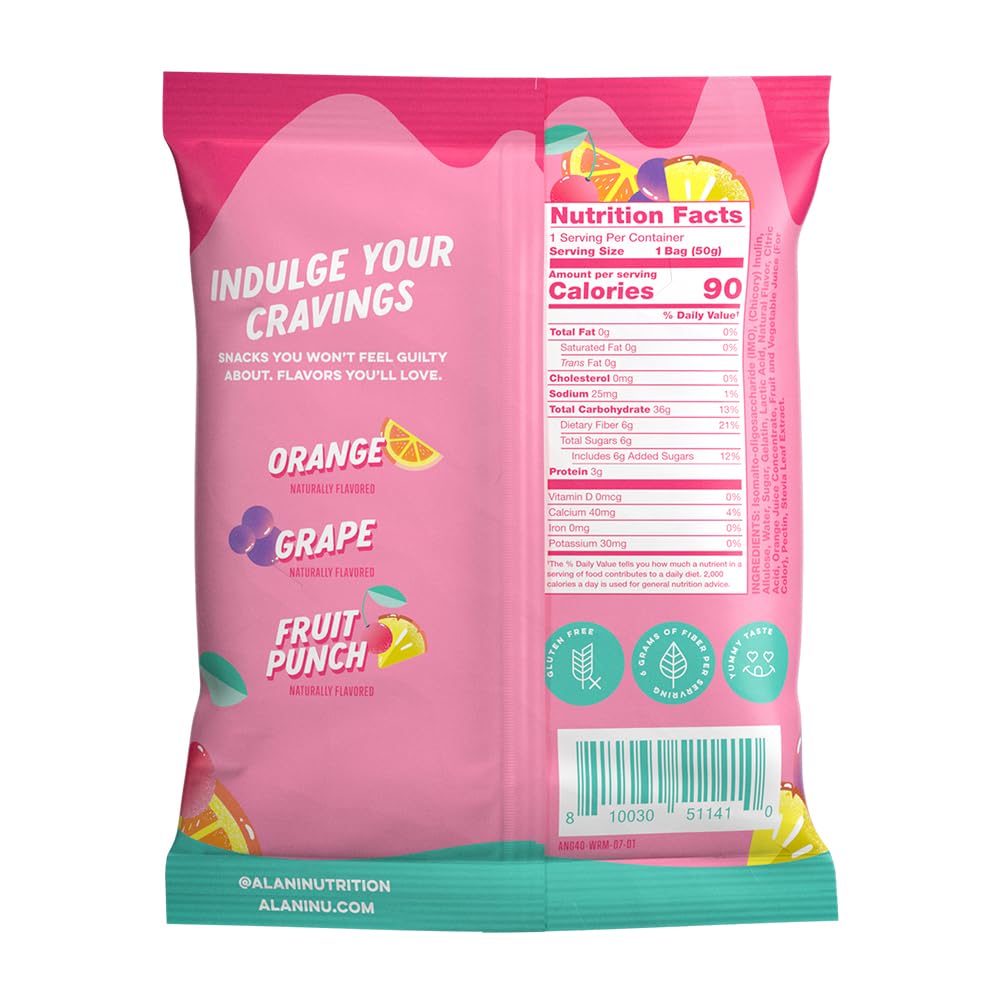 Alani Gummis Sour Gummy Worms Low Sugar Gummy Candy (6G) | 90 Calories per Bag | On-The-Go Snacks | Gluten Free | 6G of Fiber |