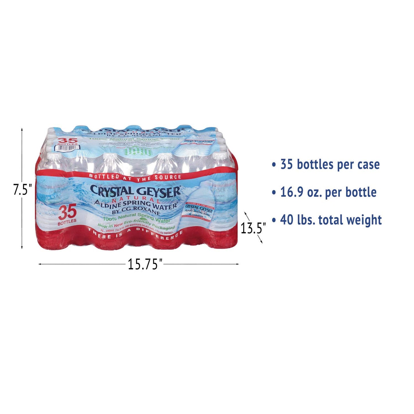 CRYSTAL GEYSER Natural Alpine Spring Water, 16.9 Ounce, 35 Bottles, Pack of 1, 591.5 Fl Oz
