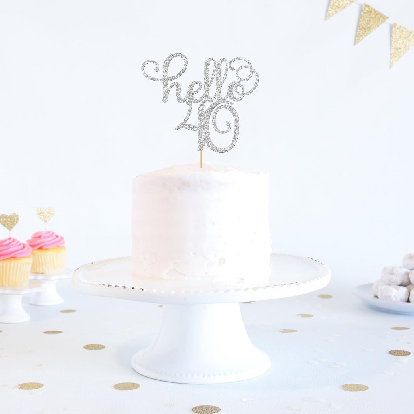 Sliver Glitter Hello 40 Cake Topper - Cheers To 40Th Years - 40 And Fabulous Cake Topper - 40Th Birthday/Wedding Anniversary Par