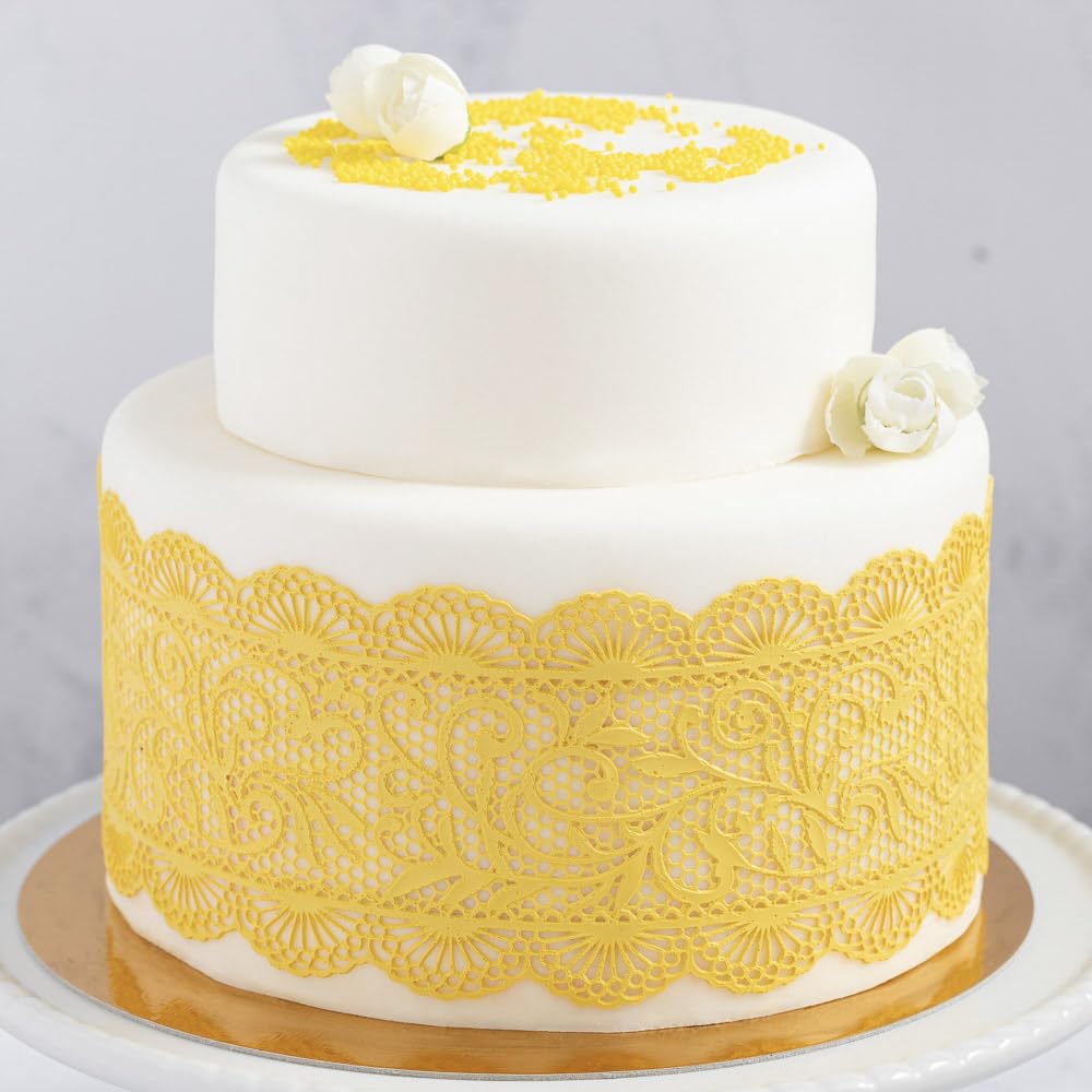 Art-Sweet Premade Cake Lace - Ready To Use Edible Cake Lace Decoration - Sugar Decorations For Cakes - Edible Ribbon - Incl.3 Pi