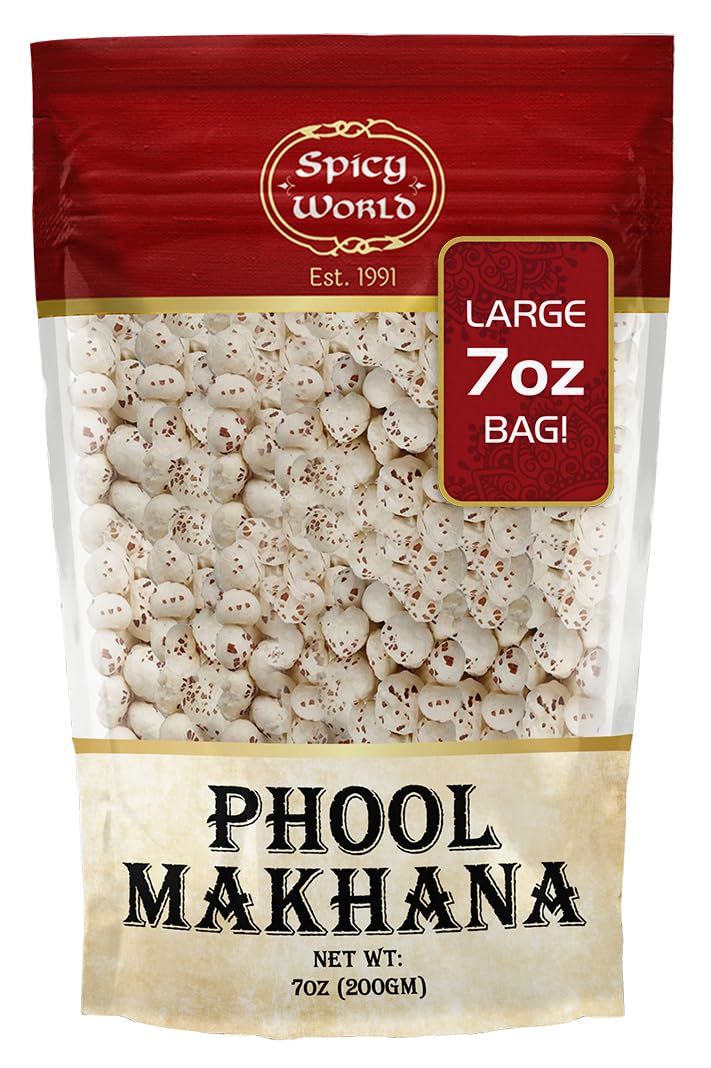 Spicy World Phool Makhana (Fox Nut/Popped Lotus Root Seed/Popped Water Lily Seeds) 200g (7oz) ~ Plain Raw Uncooked | ~ All Natur