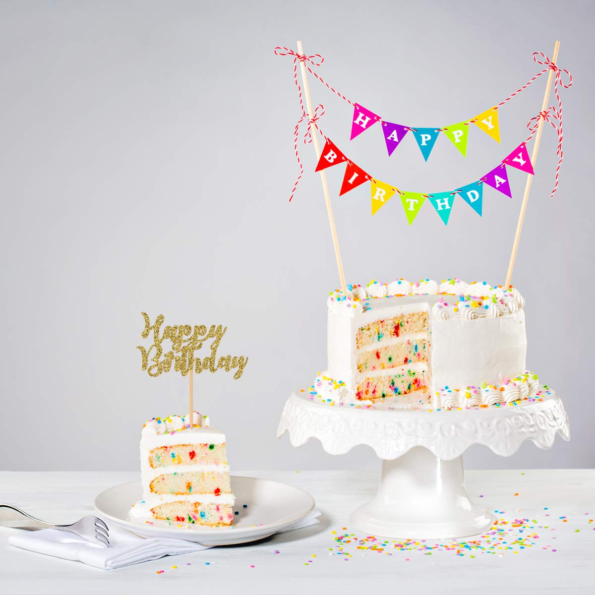 Donoter 24 Pcs Gold Glitter Happy Birthday Cupcake Toppers Cake Picks For Birthday Party Decoration Supplies