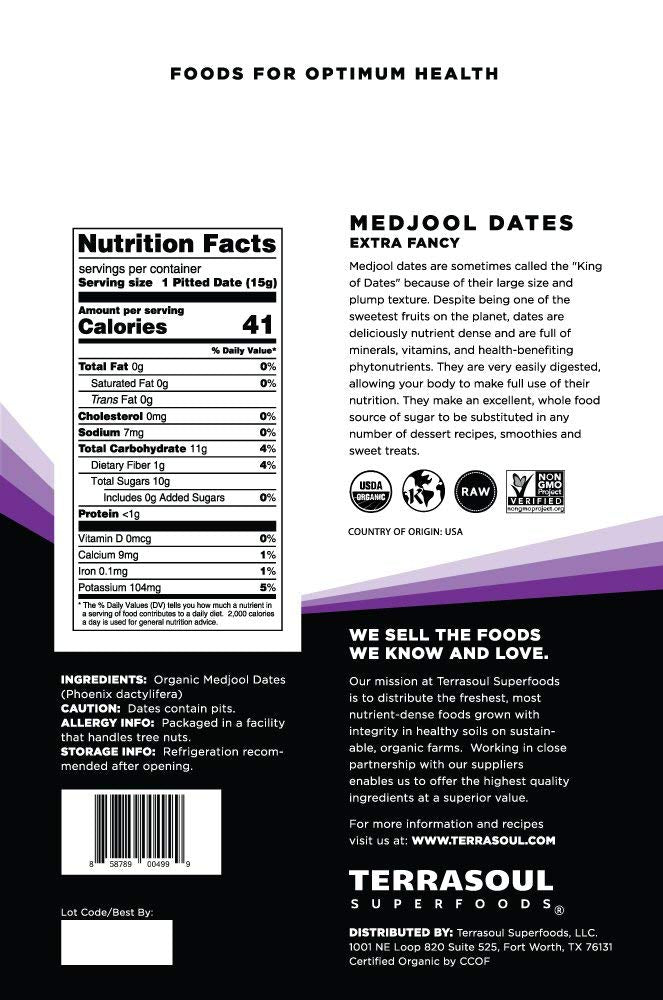 Terrasoul Superfoods Organic Medjool Dates  4 Lbs - Soft Chewy Texture | Sweet Caramel Flavor | Farm Fresh