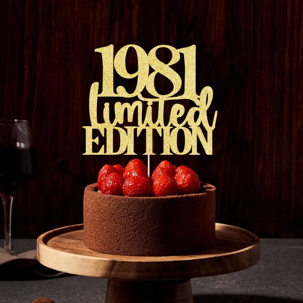 Limited Edition 1981 Cake Topper 44Th Birthday Happy Birthday Cake Topper Men And Women Cheer 44Years Old Handmade Golden Glitte