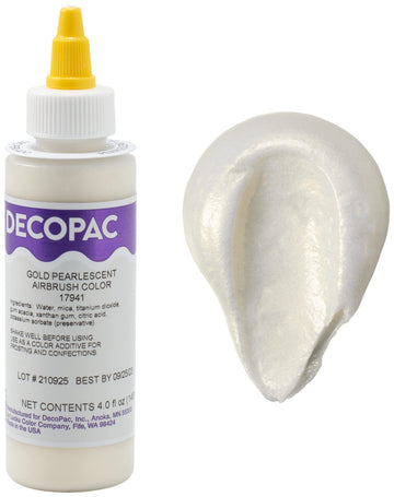 Decopac Premium Airbrush Color, Pearlescent Gold Shimmer, Edible Airbrush Paint For Decorating Cakes, Cupcakes, And Cookies, Food Coloring, 4Oz