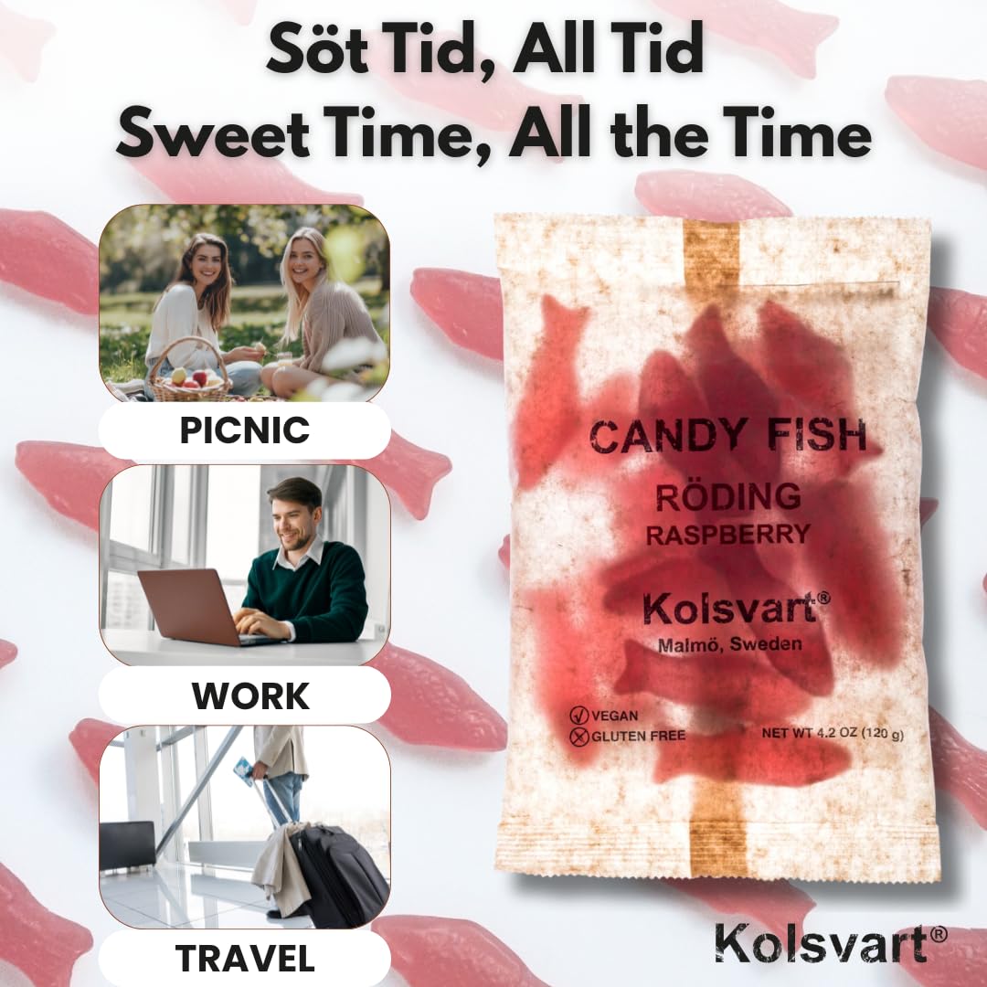 KOLSVART Swedish Candy, Roding Shaped, Classic Scandinavian Gummy, Vegan, Gluten Free, Red Raspberry, 4.2oz (2-Pack)