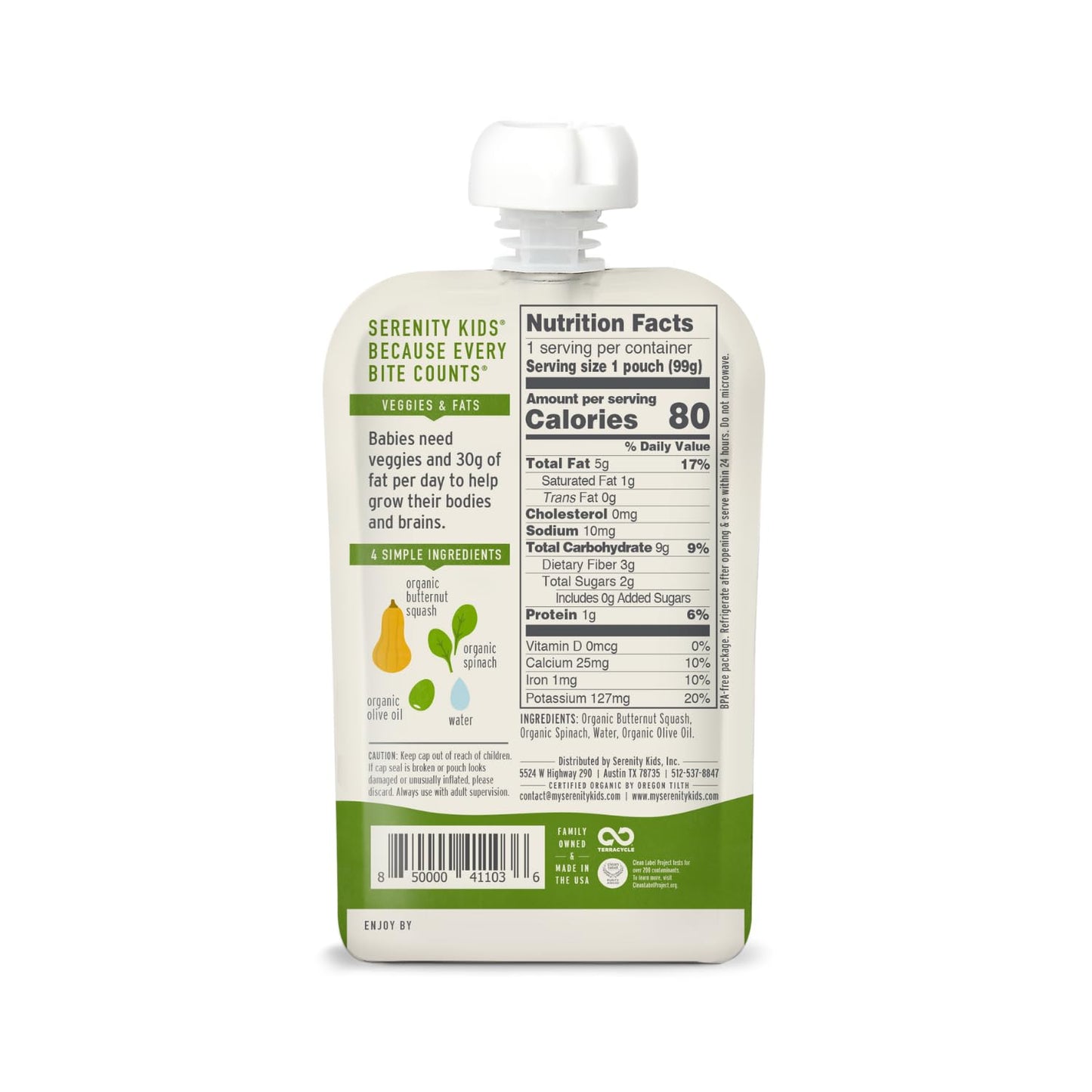 Serenity Kids 6+ Months Usda Organic Veggie Puree Baby Food Pouches | No Sugary Fruits Or Added Sugar | Allergen Free | 3.5 Ounc