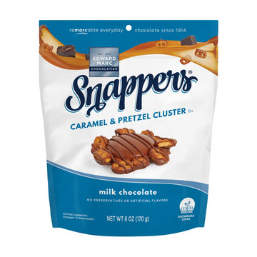 Edward Marc Snappers Sweet Caramel & Pretzels Cluster - Crunchy Pretzel Snack With Milk Chocolate For Adults And Kids - 6 Oz (Pa