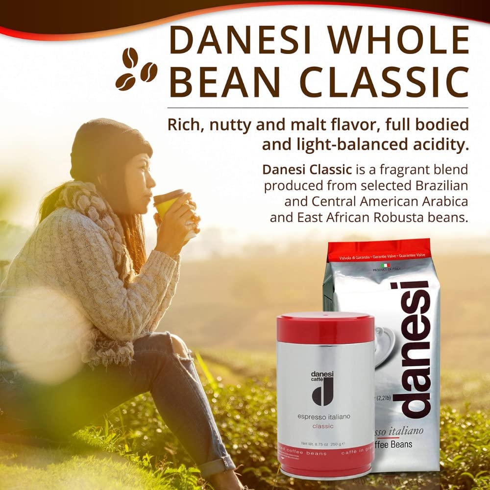 Danesi Caffe Italian Whole Coffee Beans - Espresso Coffee Beans And Medium Roast Whole Bean - Perfect For Espresso Machines, French Press, And Home Brewing - Classic (8.75 Oz)