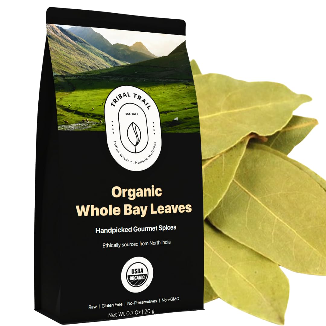 Tribal Trail Organic Bay Leaves Whole | 0.71 oz | USDA Organic & Non-GMO | Ethically Sourced Spices from North India | Recyclabl