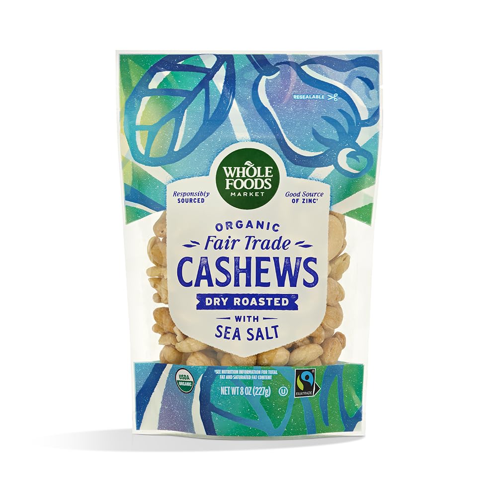WHOLE FOODS MARKET Organic Dry Roasted Cashews with Sea Salt, 8 OZ