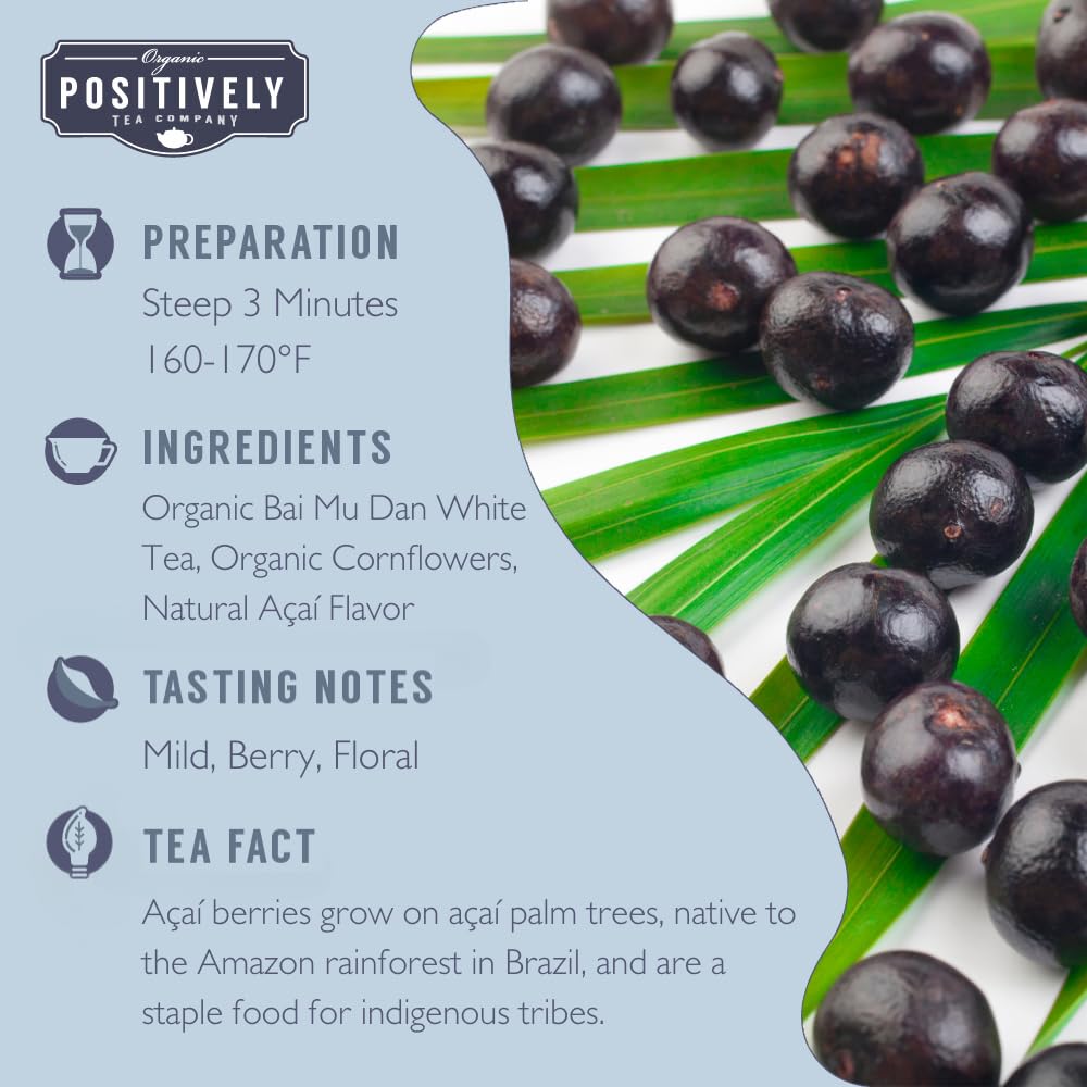 Organic Positively Tea Company Açaí White Tea Loose Leaf 4 Ounce