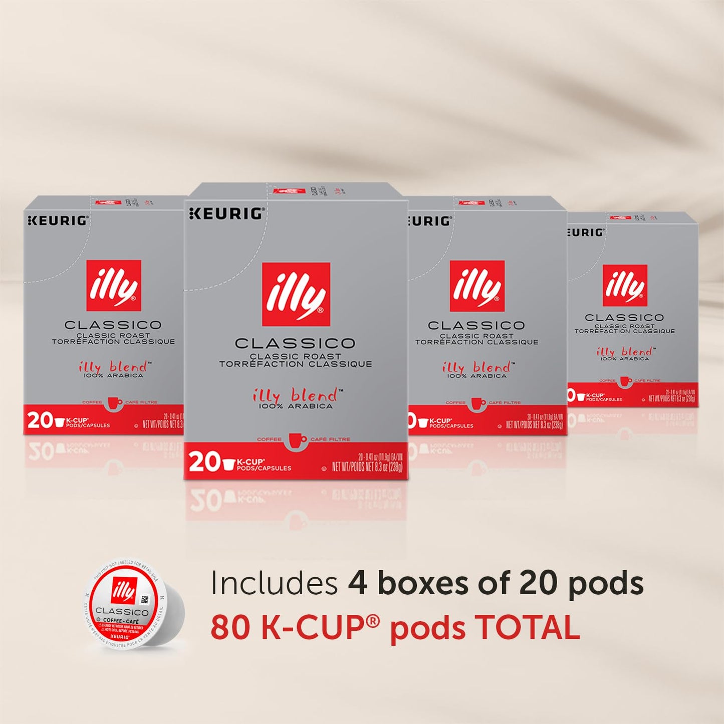 Illy Coffee K Cups for Keurig Machines, Classico Roast, Mild & Flavorful, 20 Count (Pack of 4)