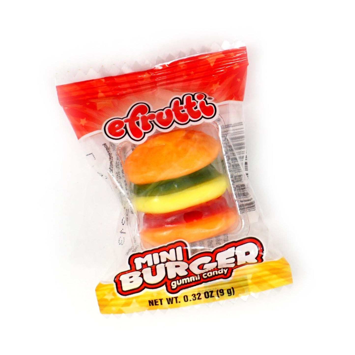 Efrutti Gummi Mini Burger, 60 Pieces Display Box, Individual Wrapped Gummy Burgers
