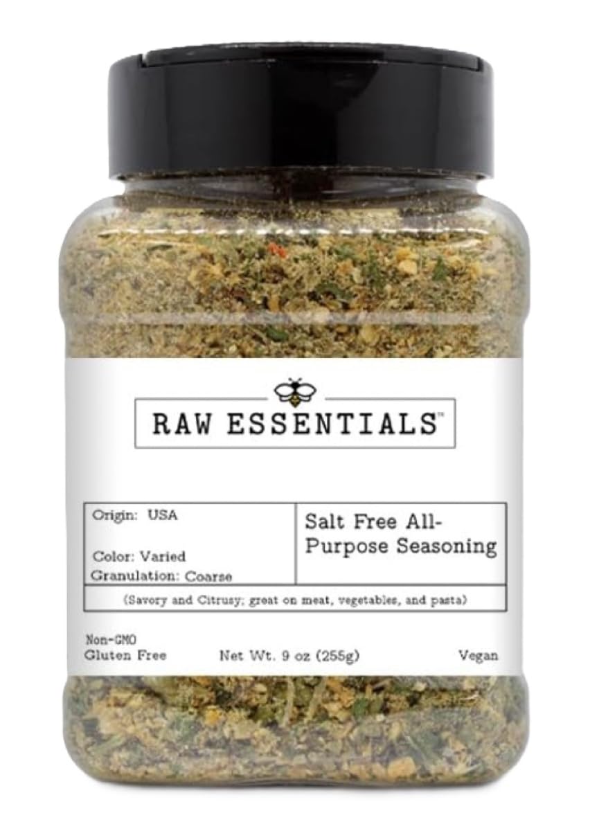 Raw Essentials Salt Free All Purpose Seasoning - Savory Citrus Herb Blend for Meat, Vegetables, Pasta & More - Sodium Free Seaso