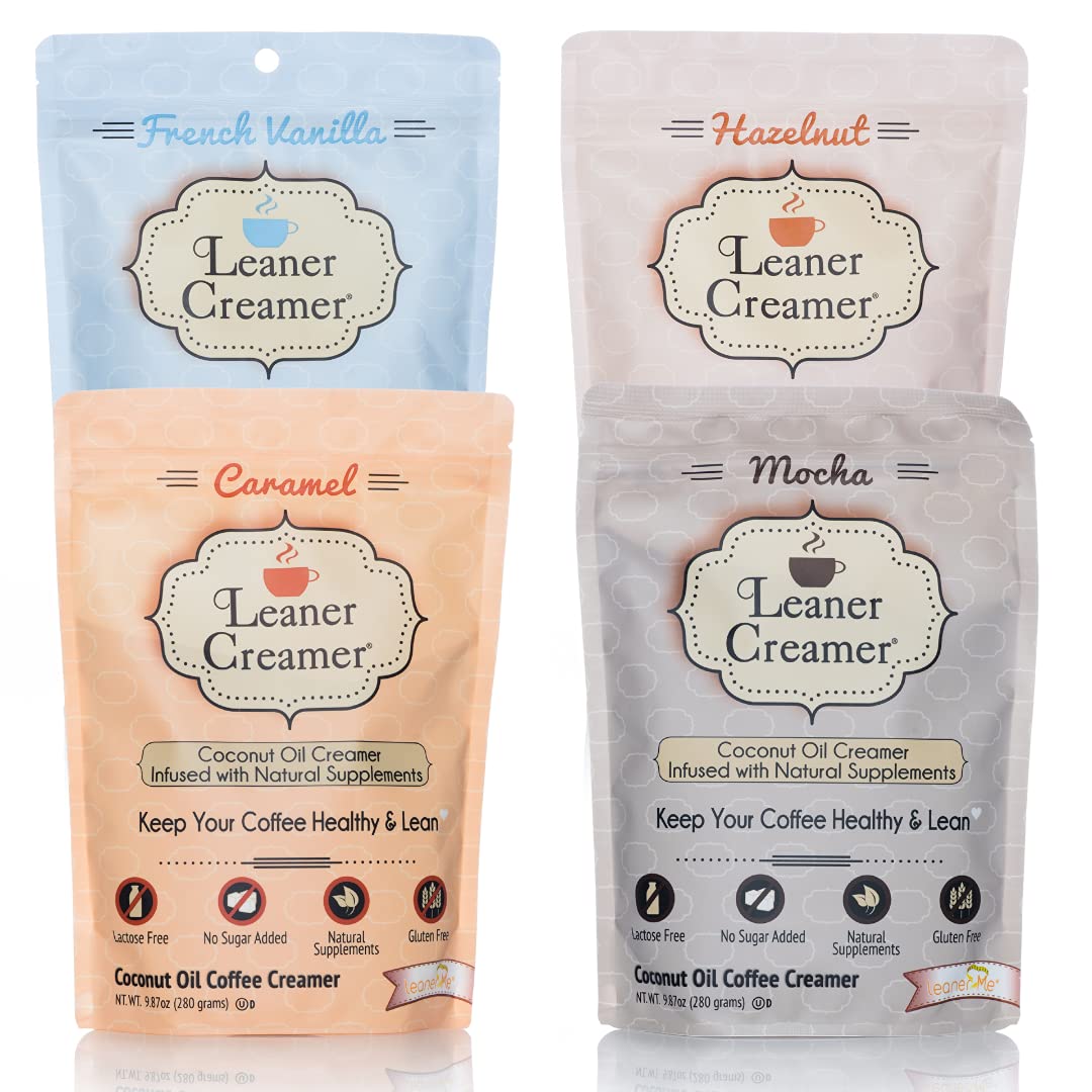Leaner Creamer Non-Dairy Sugar Free Coffee Creamer Powder, Variety Pack, 9.87 oz (Pack of 4)