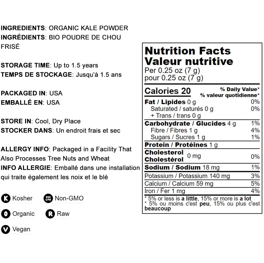 Food To Live Organic Kale Powder, 8 Ounces Non-Gmo, Made From Raw Dried Whole Leaves, Vegan, Kosher, Bulk, Great For Baking, Juices, Smoothies, Shakes,Tea, And Instant Breakfast Drinks