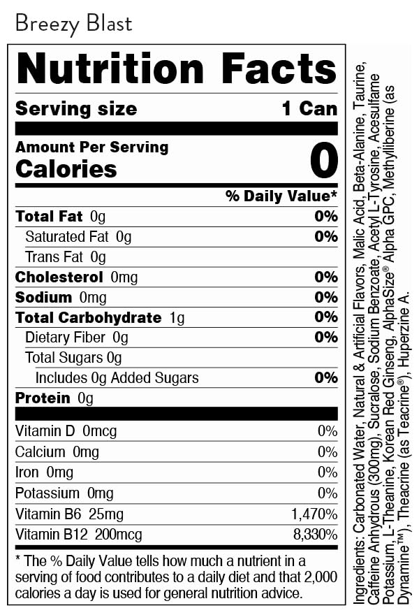 Bucked Up Energy Drink 300mg - Breezy Blast Flavor - 12 Count