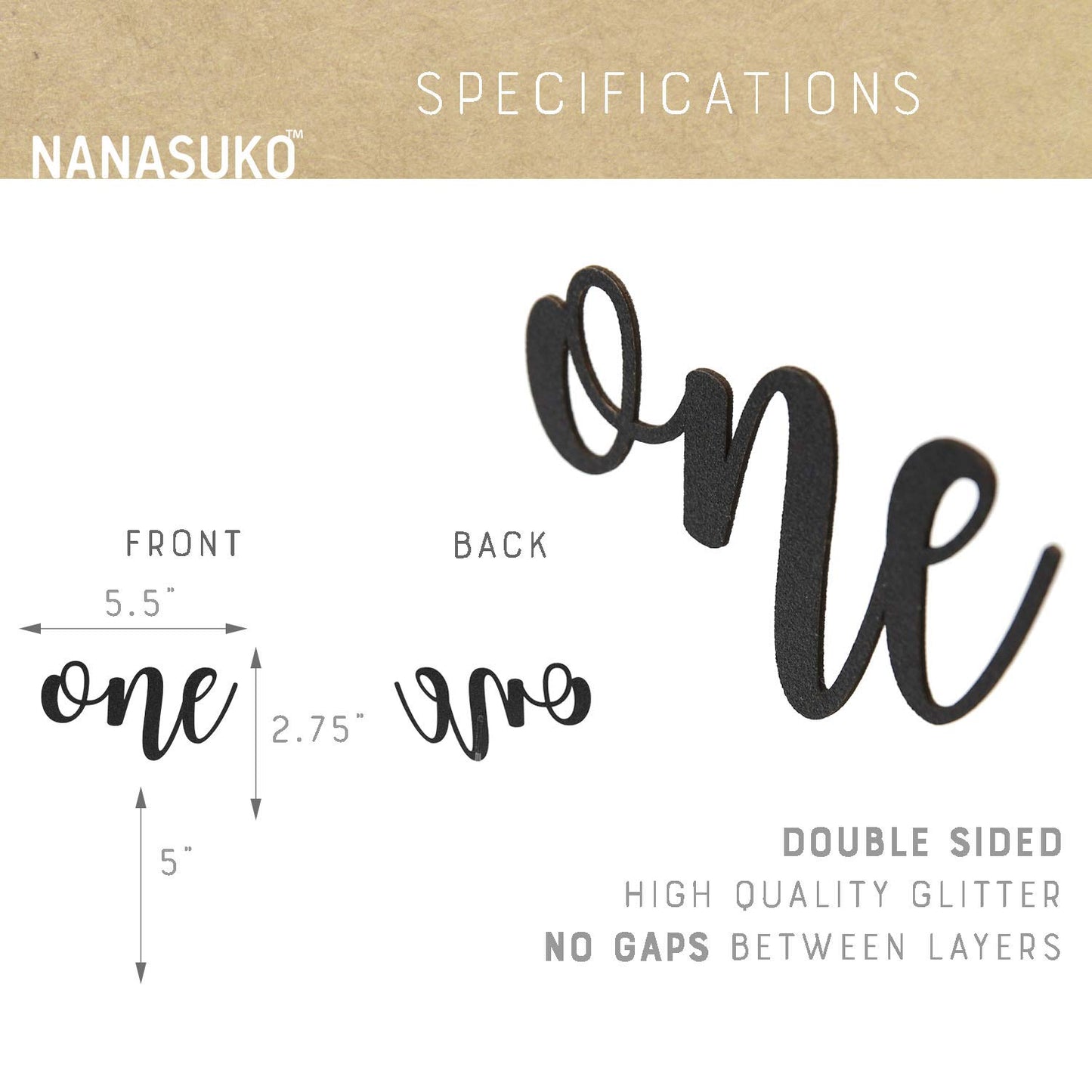 Nanasuko 1St Birthday Cake Topper - One - Double Sided Black Glitter - Premium Quality Made In Usa