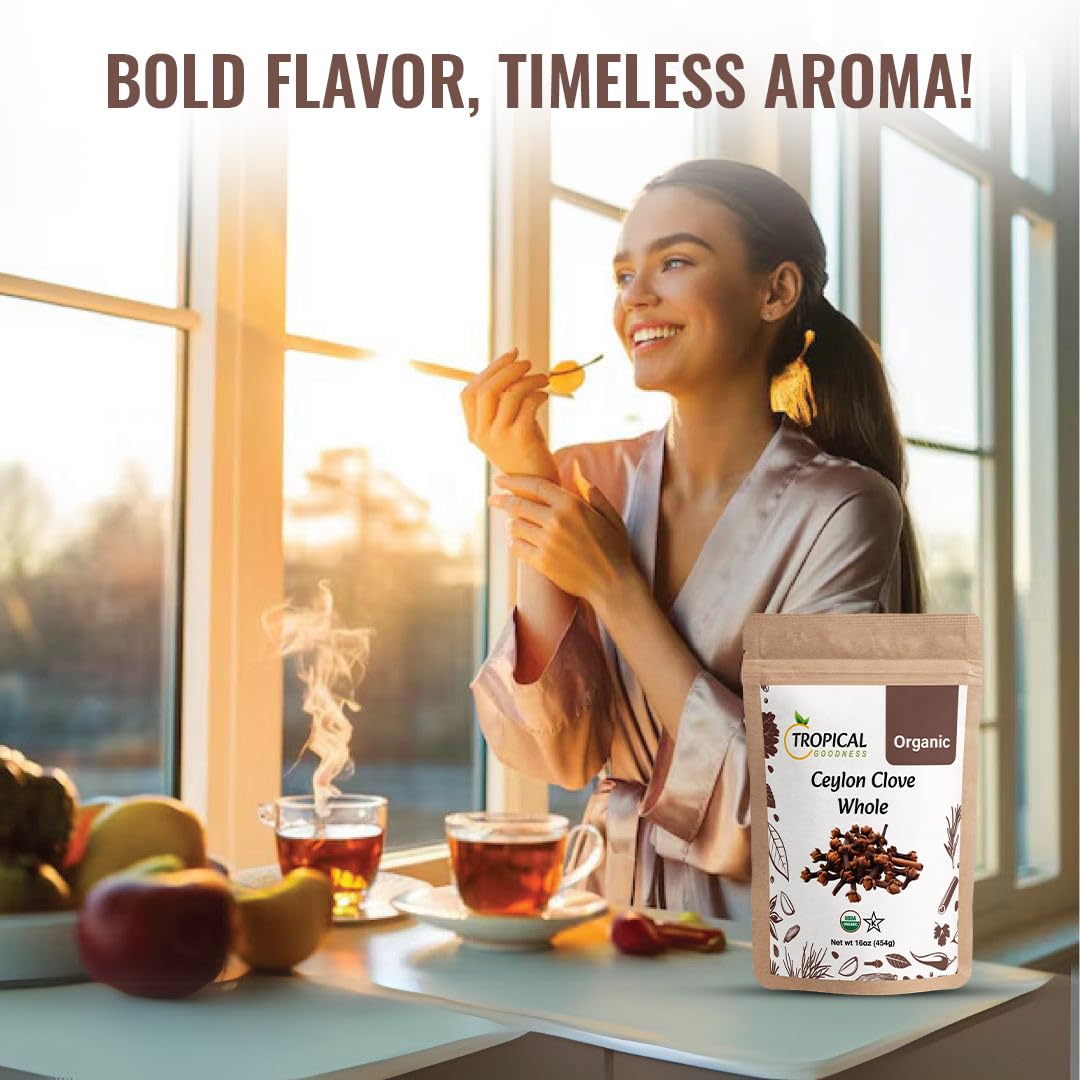 Tropical Goodness Pure Ceylon Clove Whole, Organic Whole Cloves, Usda & Kosher Certified, Premium Grade, 16 Oz, Non-Gmo, Gluten-