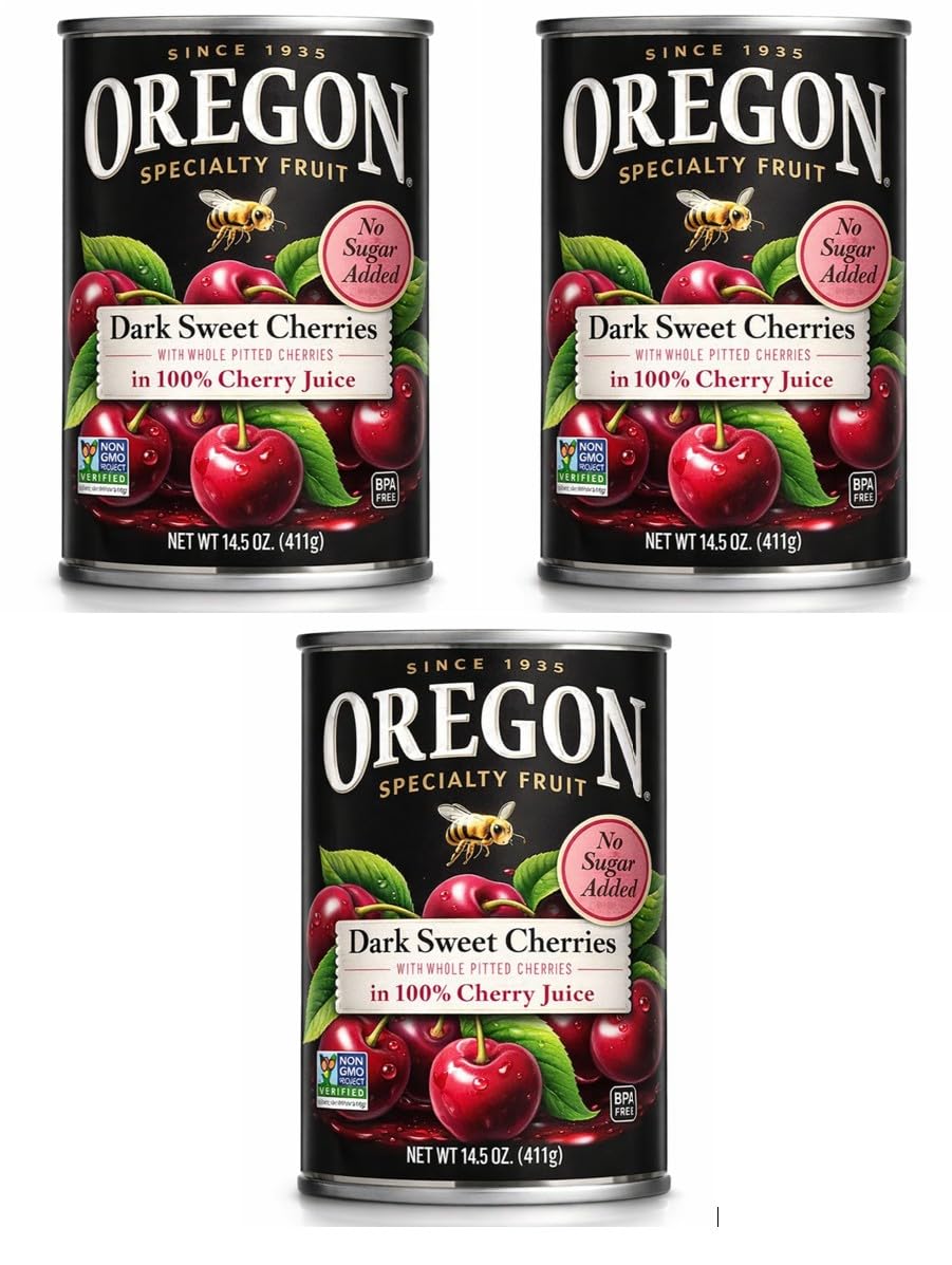 Oregon Dark Sweet Cherries In 100% Cherry Juice  Whole Pitted Fruit  No Added Sugar - Value Pack Of 3 (3 X 14.5 Oz)