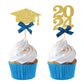 Graduation Cupcake Toppers, Food/Appetizer Picks For Graduation Party Cake Decorations 24Pcs(Blue)
