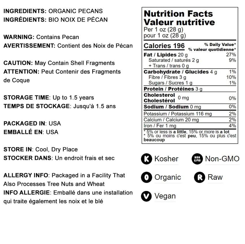 Food To Live - Organic Pecan Pieces, 14 Pounds - Raw, Chopped Pecans, Non-Gmo, Unsalted, Unroasted, Kosher, Shelled, Kosher, Veg