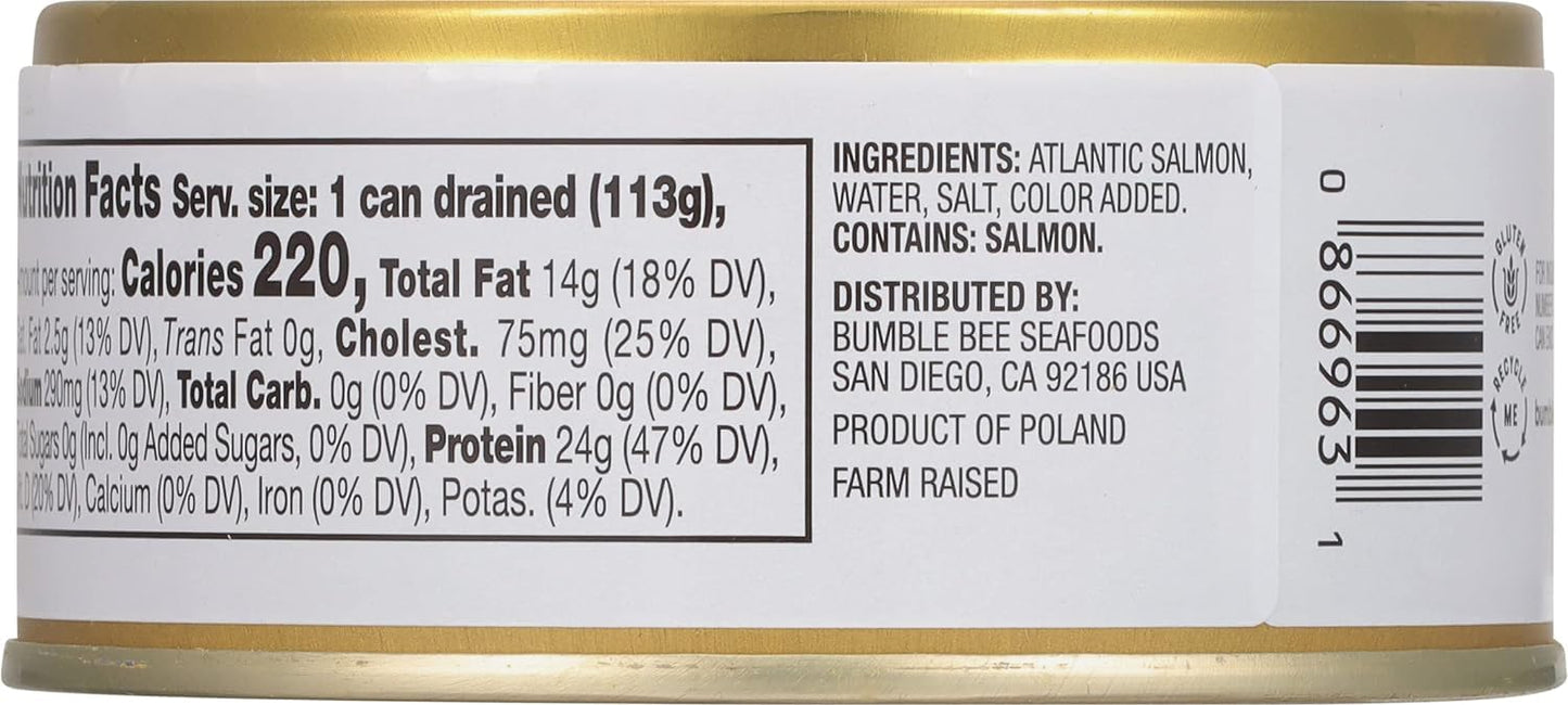 Bumble Bee Atlantic Salmon, 5 oz Can - Premium, Gluten Free, 24g Protein per Serving, Kosher