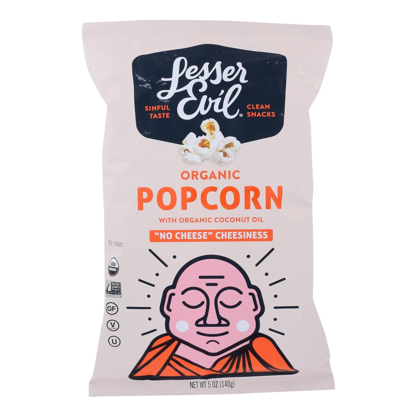 Lesser Evil Organic No Cheese Cheesiness Popcorn, 5 Ounce -- 12 Per Case.