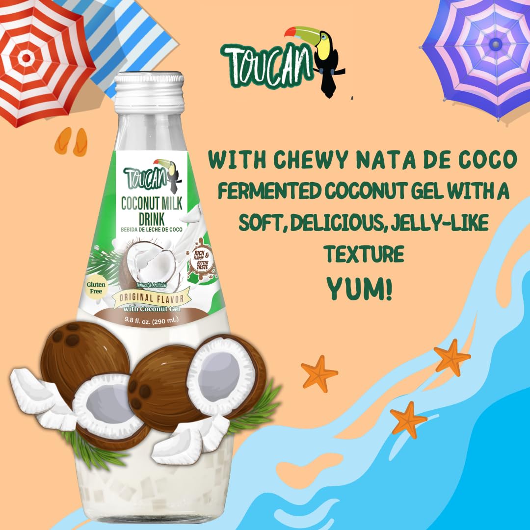 Pocas Toucan Coconut Milk Drink with Nata De Coco, 9.8 Fl Oz, Pack of 4