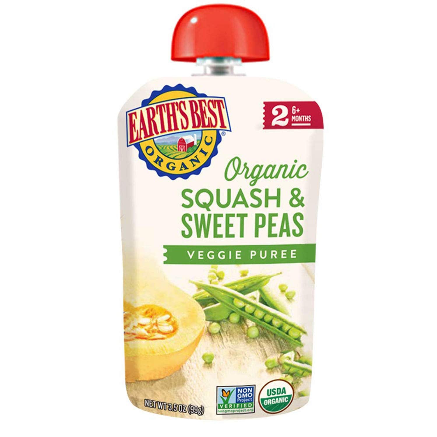 Earth'S Best Organic Baby Food Pouches, Stage 2 Vegetable Puree For Babies 6 Months And Older, Organic Squash And Sweet Peas Pur