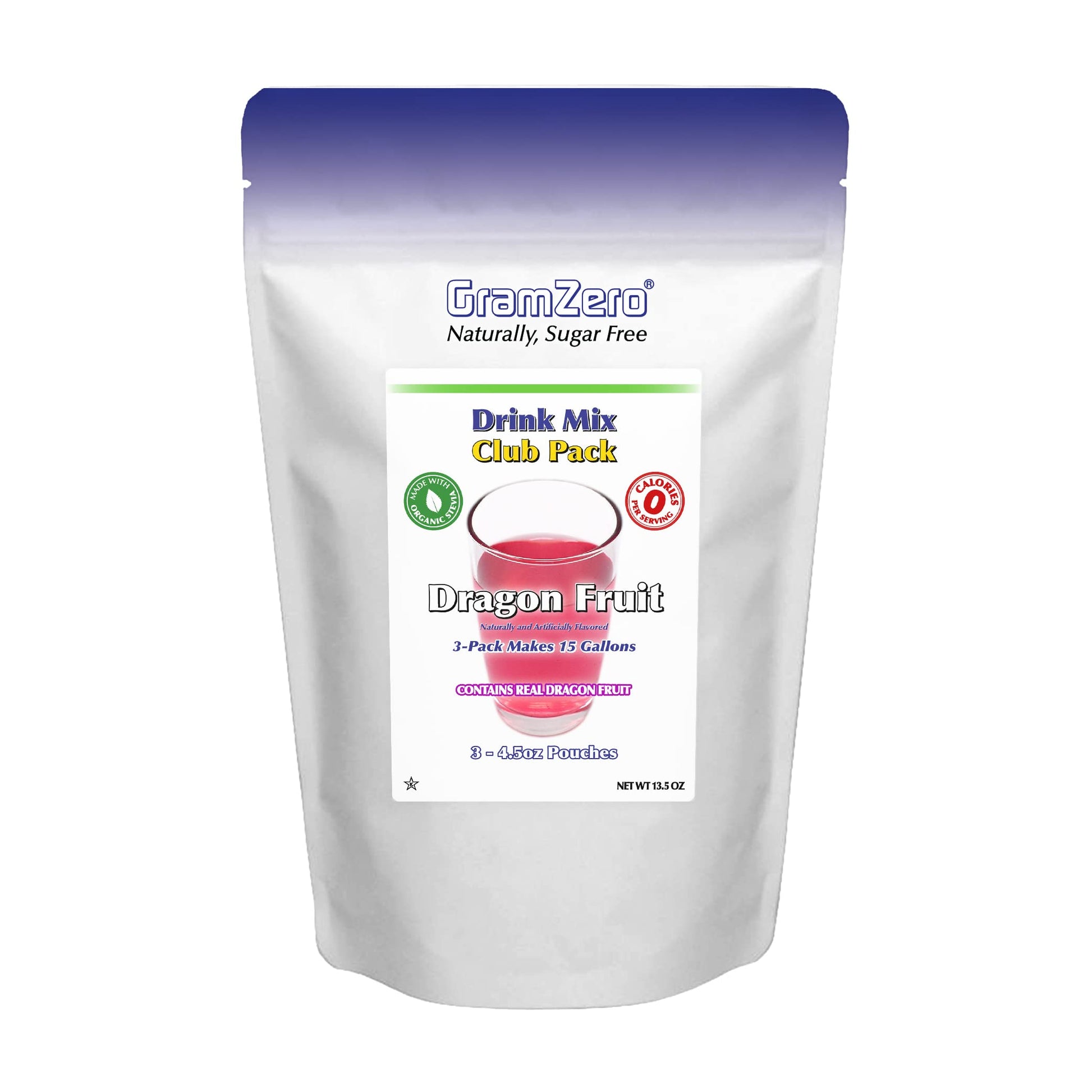 Gramzero Dragon Fruit Zero Calorie Sugar Free Drink Mix, Great For Nutrition Club Loaded Tea, Stevia Sweetened